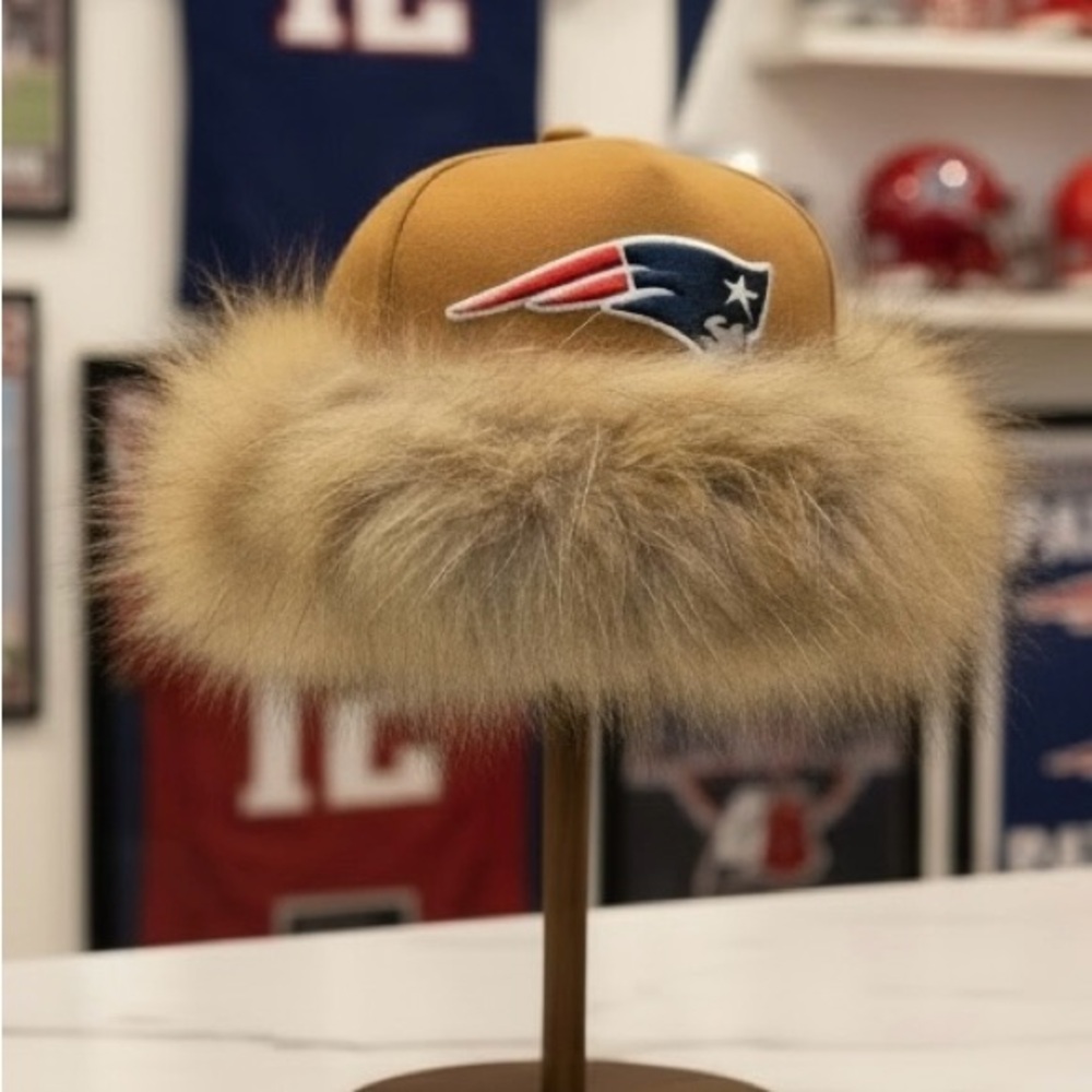 New England Patriots x Carhart Collab Cap with Genuine Fox Fur Trim
